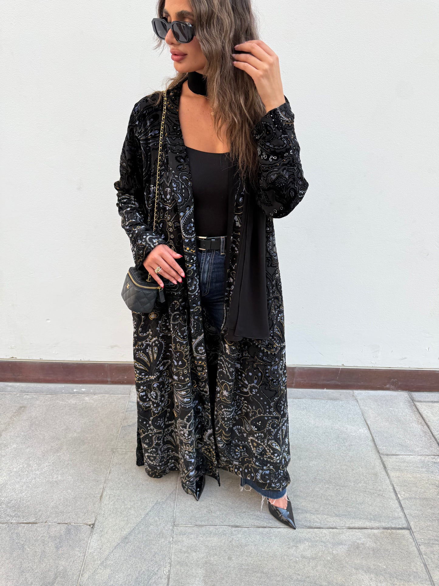 Velvet shiffon abaya