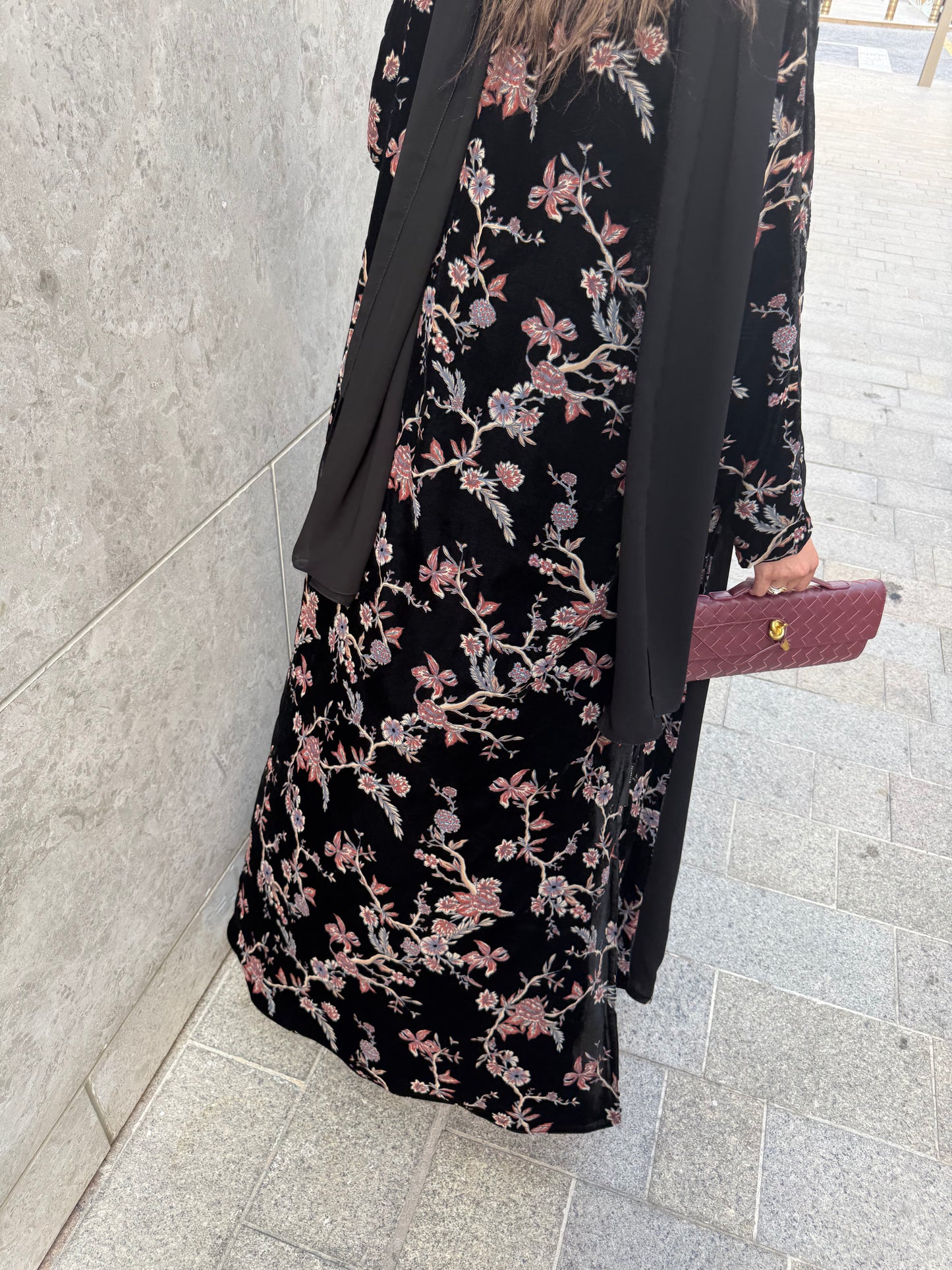 Velvet shiffon abaya