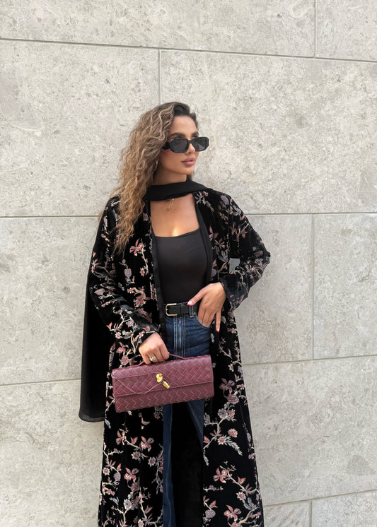 Velvet shiffon abaya